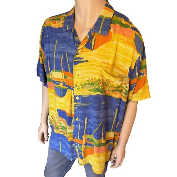 Jams World 100% Rayon Hawaiian Shirt Top Casual Tiki  Full Button Front Colorful - Picture 3 of 16